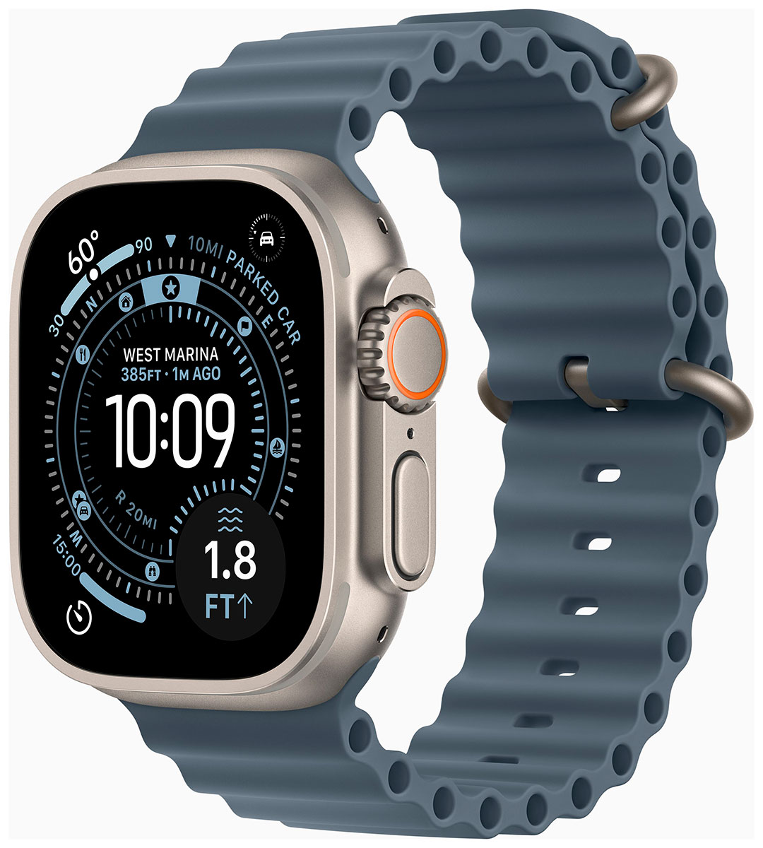 Apple Watch Ultra 3 GPS + Cellular 49mm Natural Titanium Case with Anchor Blue Ocean Band MEWH4KS/A