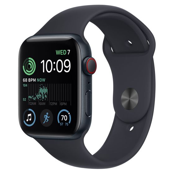 Apple Watch SE GPS + Cellular keskiyönsininen alumiinikuori 44 mm keskiyö urheiluranneke MRH83KS/A