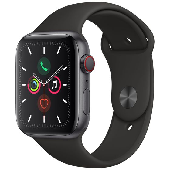 Apple Watch Series 5 GPS + Cellular tähtiharmaa alumiinikuori 44mm musta urheiluranneke MWWE2KS/A