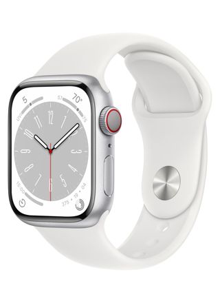 Apple Watch Series 8 GPS + Cellular hopeanvärinen alumiinikuori 45 mm valkoinen urheiluranneke MP4J3KS/A