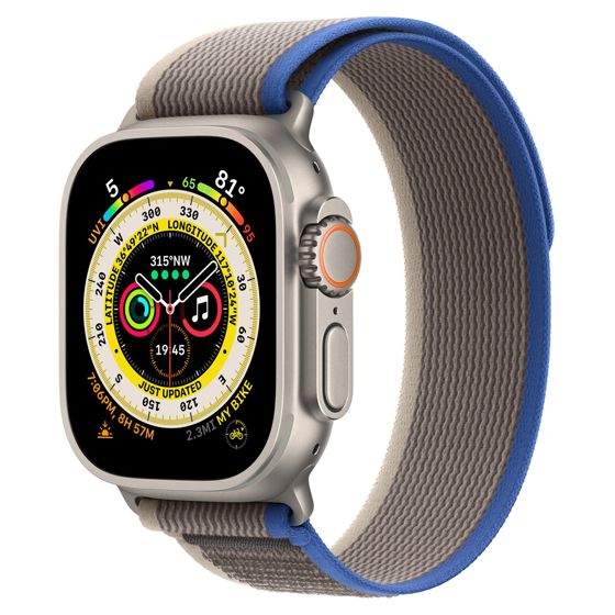 Apple Watch Ultra GPS + Cellular titaanikuori 49 mm sininen/harmaa Trail-ranneke - koko S/M MNHL3KS/A