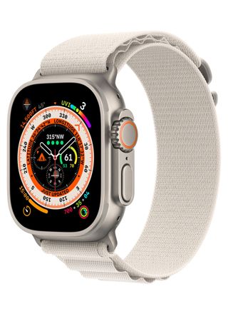 Apple Watch Ultra GPS + Cellular titaanikuori 49 mm tähtivalkea Alpine-ranneke - koko M MQFR3KS/A