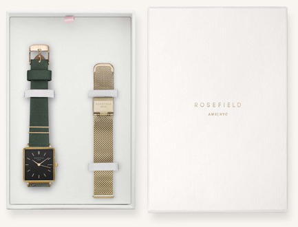 Rosefield lahjapakkaus sis. The Boxy black Forest rannekello ja musta nahkaranneke BFGMG-X237