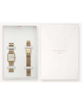 Rosefield lahjapakkaus sis. The Boxy XS White gold rannekello ja mesh-ranneke BMWMG-X240