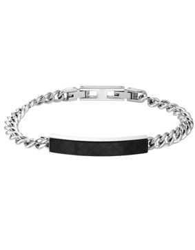 Lykken Strong hopeanvärinen kuvioitu laattarannekoru mustalla laatalla 21,5 cm