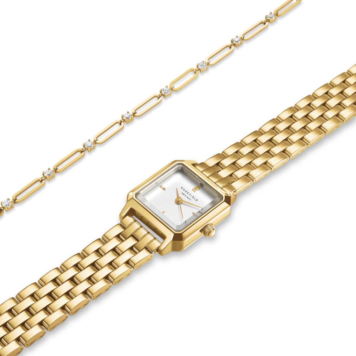 Rosefield Boxelle White Dial Gold Steel ja rannekoru BWGRC-X283