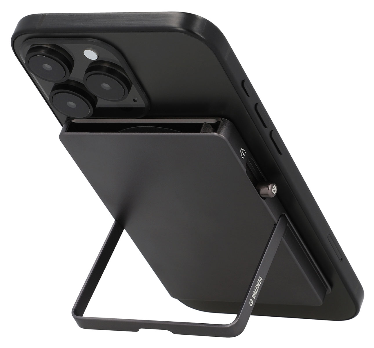 Valenta Cardprotector Aluminium MagSafe Stand Graphite Grey korttikotelo