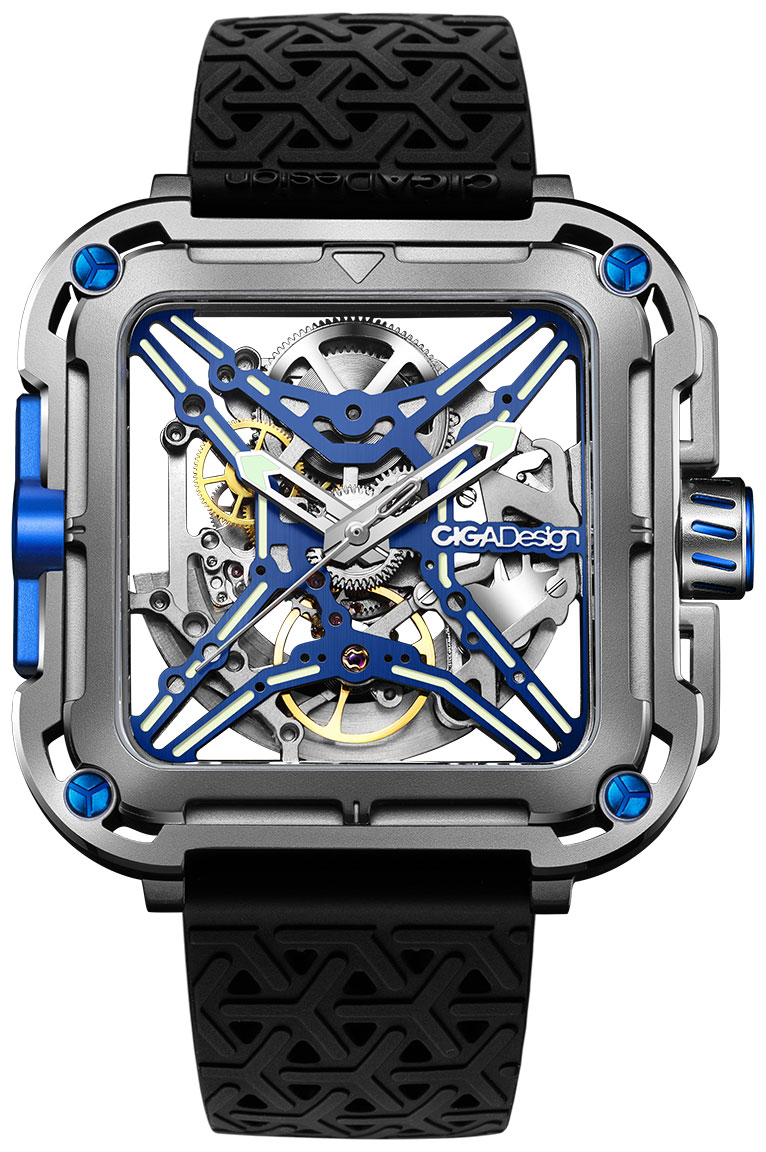 CIGA Design X Series Cyber Blue Titanium Automatic Skeleton X021-TIBU-W25BK