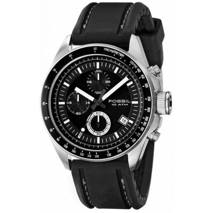 fossil men's ch2573 decker stainless steel chronograph watch with black silicon band