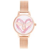 Olivia Burton You Have My Heart Lucky Bee, Silver & Rose Gold Mesh OB16FB01
