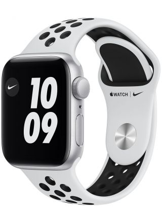 Apple Watch Nike SE GPS hopeanvärinen alumiinikuori 40 mm Pure Platinum/musta Nike urheiluranneke MKQ23KS/A