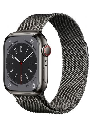 Apple Watch Series 8 GPS + Cellular grafiitinvärinen ruostumaton teräskuori 41 mm grafiitinvärinen milanolaisranneke MNJM3KS/A