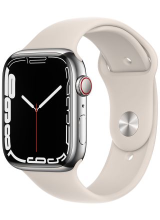 Apple Watch Series 7 GPS + Cellular hopeanvärinen ruostumaton teräskuori 45 mm tähtivalkea urheiluranneke MKJV3KS/A