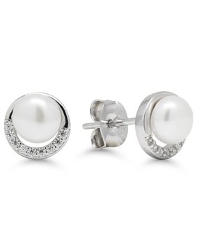 Hopeakorvakorut valkoiset 5,5mm helmi-zirkonia E-0393ZP