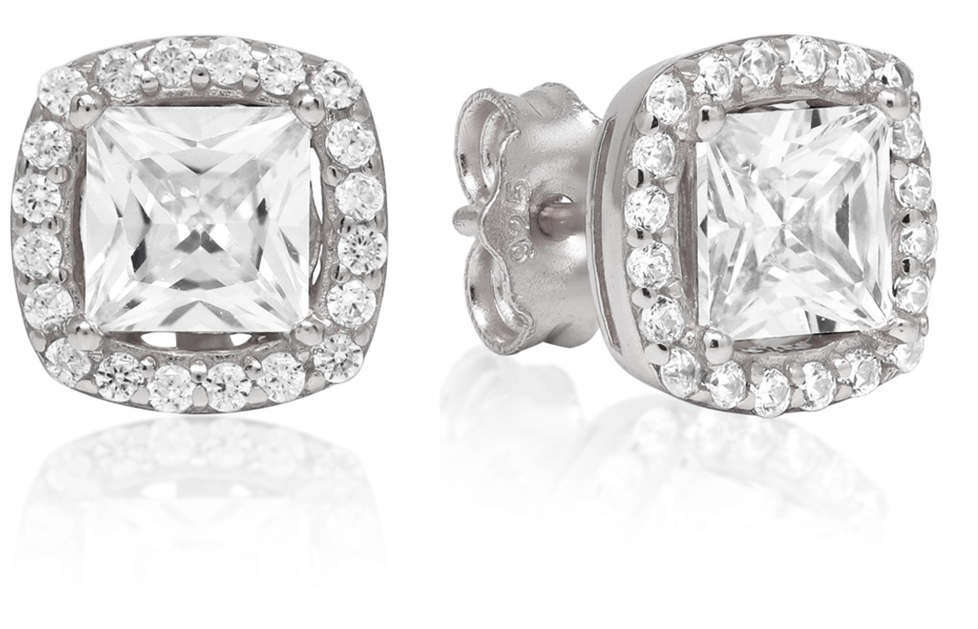 Hopeakorvakorut&#x20;nelikulmainen&#x20;halo&#x20;zirkonia&#x20;E-1448Z