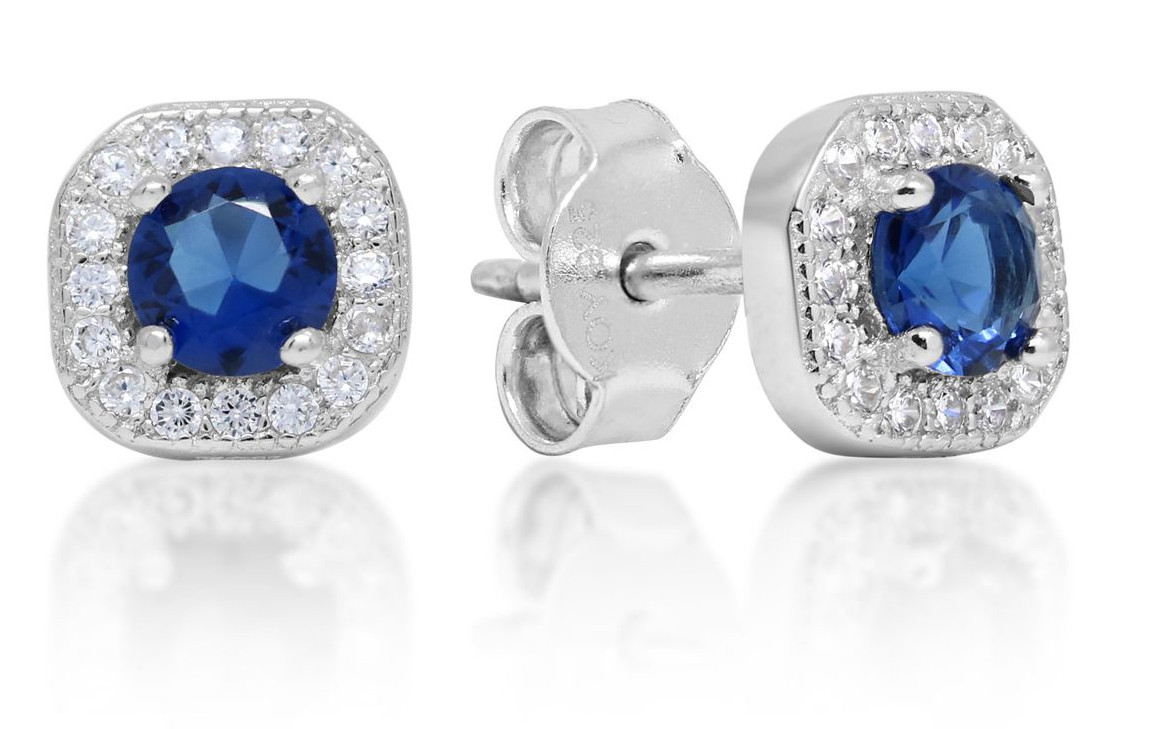 Hopeakorvakorut nelikulmainen halo sininen zirkonia E-1533Zsin