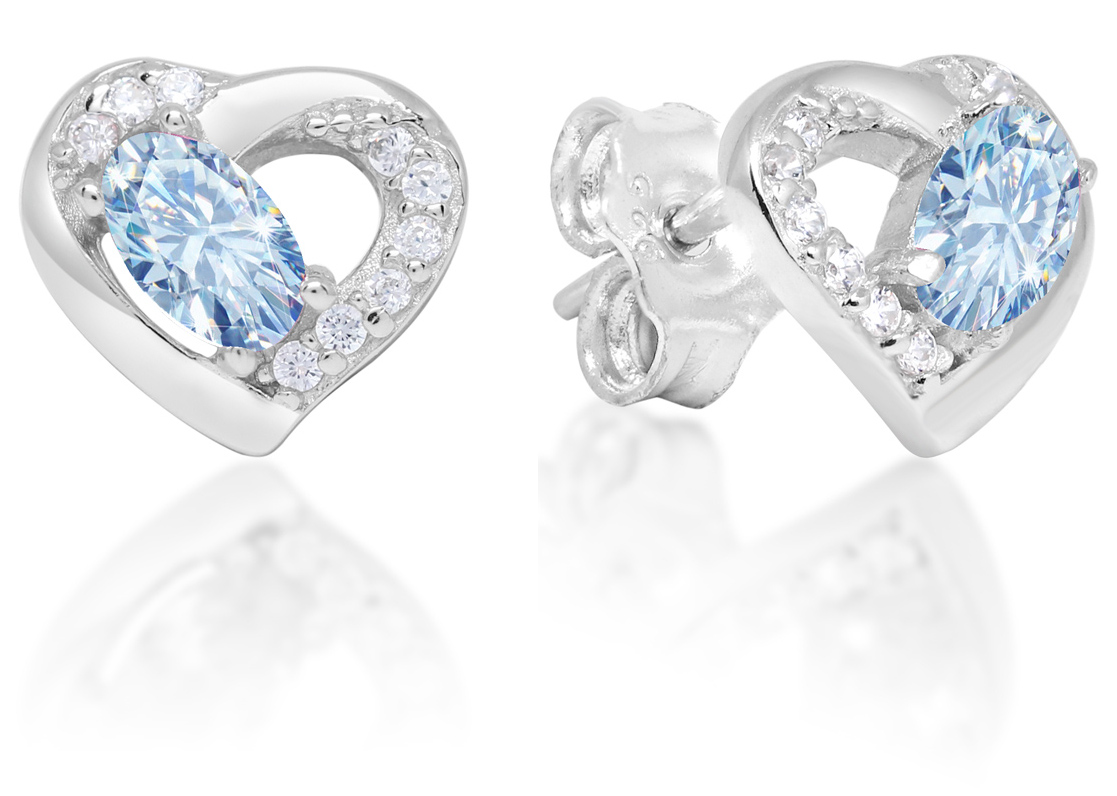 Hopeakorvakorut sydän zirkonia sininen-kirkas E-1551Zaq