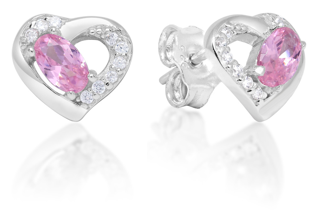 Hopeakorvakorut sydän zirkonia vaaleanpunainen E-1551Zpink