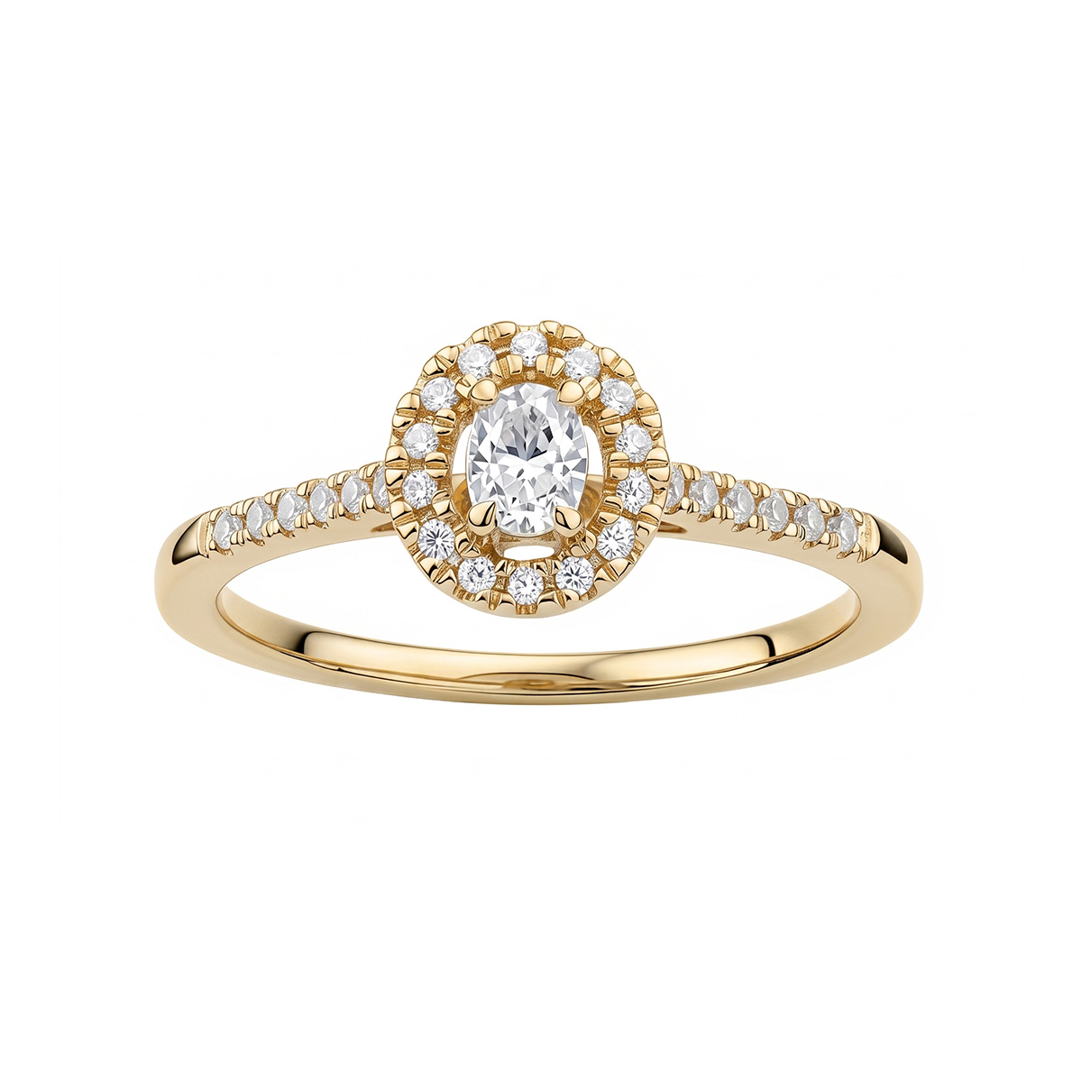 Lykken Elegance keltakultainen halo-timanttisormus