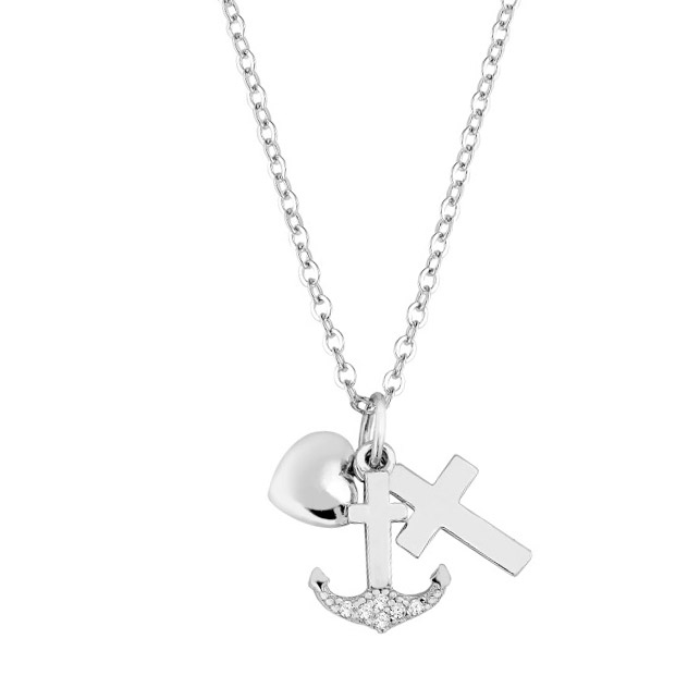 Lykka Usko Toivo Rakkaus hopeinen kaulakoru 42+3cm 