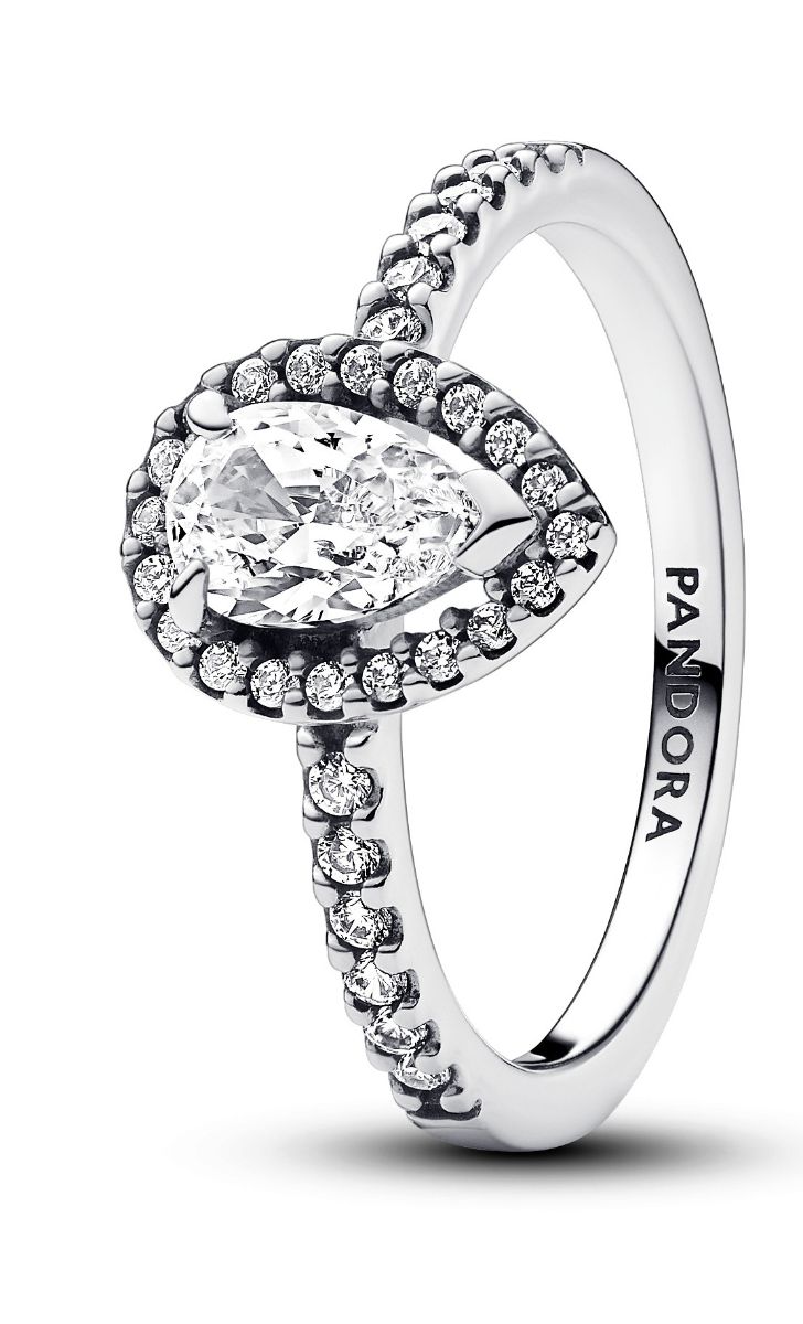 Pandora Timeless hopeinen kimaltava pisarasormus 192835C01