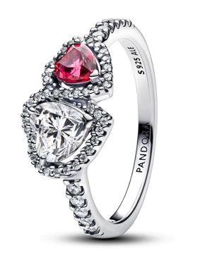 Pandora Timeless Halo sydämet sormus punainen 193662C01