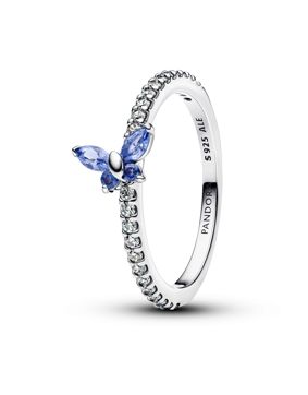 Pandora Timeless kimaltava sininen perhonen hopeasormus 194269C01