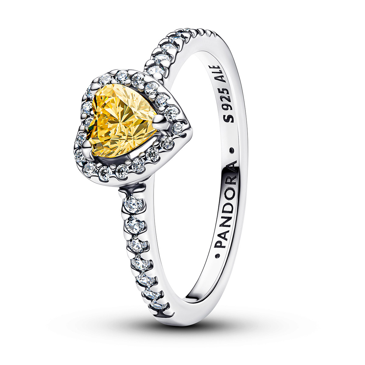 Pandora Timeless kimaltava keltainen sydän hopeasormus 198421C06-58