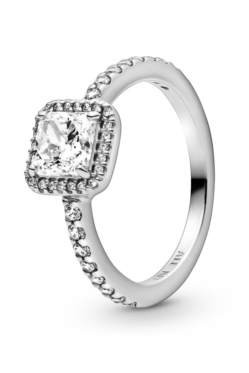 Pandora hopeinen neliskanttinen halo sormus 198863C01-52