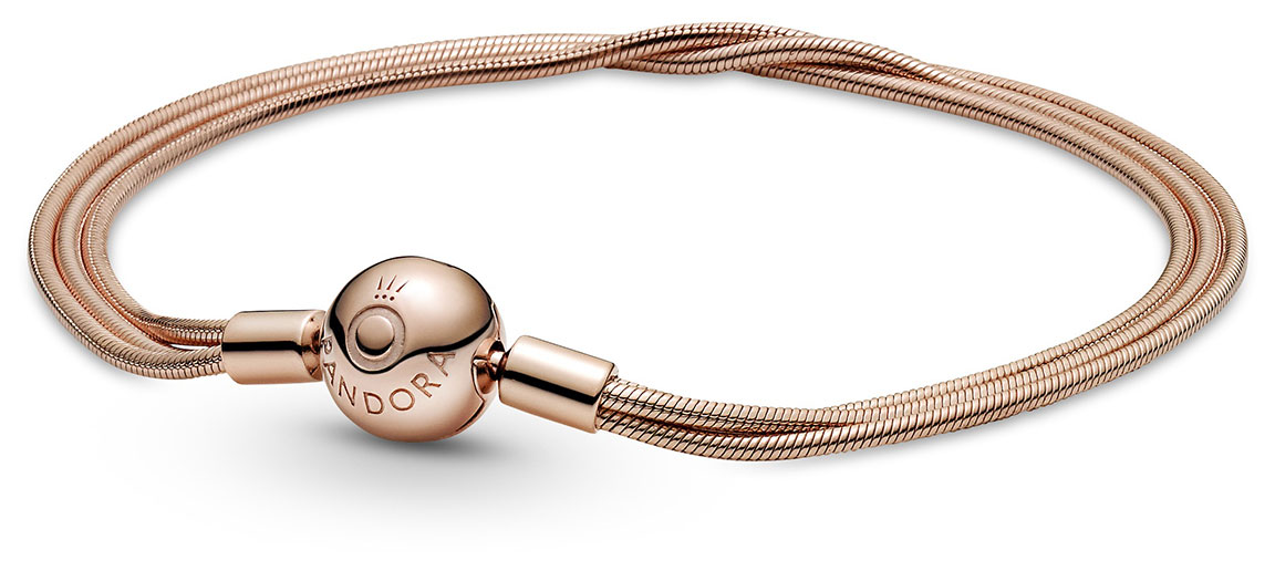 Pandora Moments ruusukultainen moniketjuinen käärmeketjurannekoru 589338C00