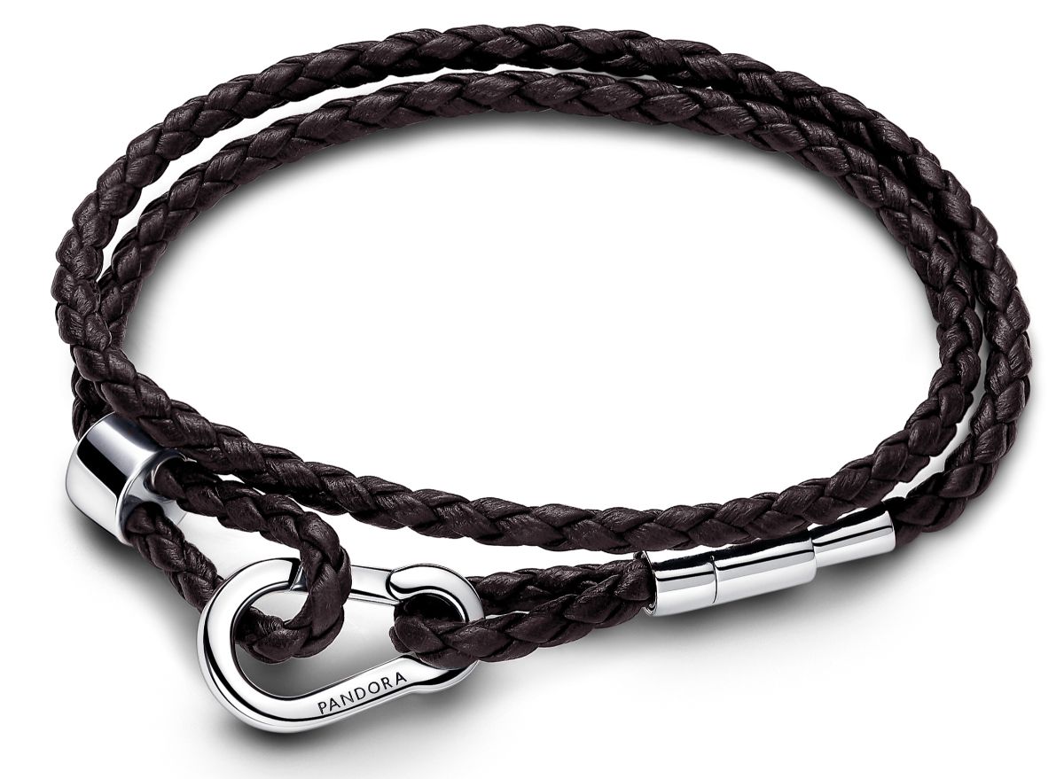 Pandora Moments ruskea nahkarannekoru hopealukolla 593338C01-D2