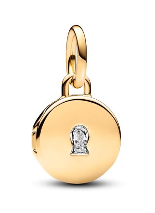 Pandora Moments Openable & Engravable Love Locket Dangle Charm 14k Gold-plated hela 763066C01