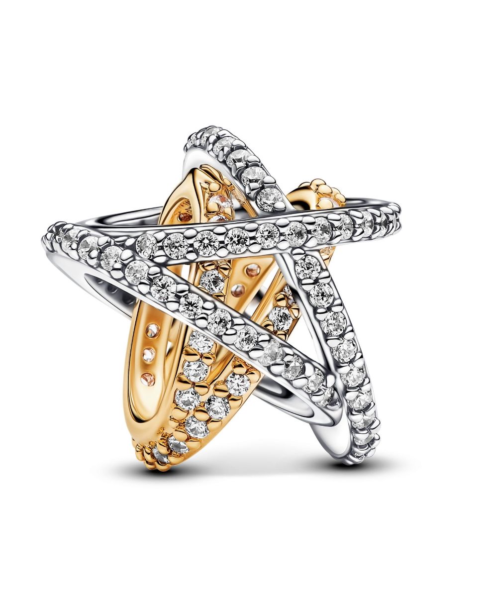 Pandora Moments Sparkling Crossover Star hela hopea 14k gold-plated ...