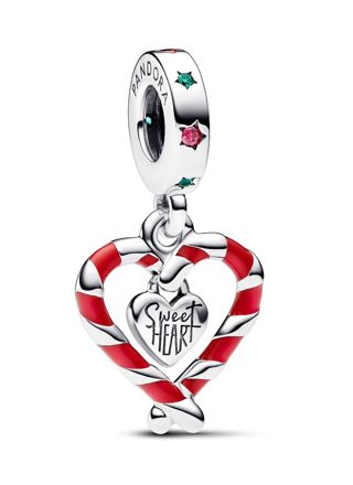 Pandora Moments Double Candy Cane Heart Christmas Sterling silver Enamel hela 792822C01