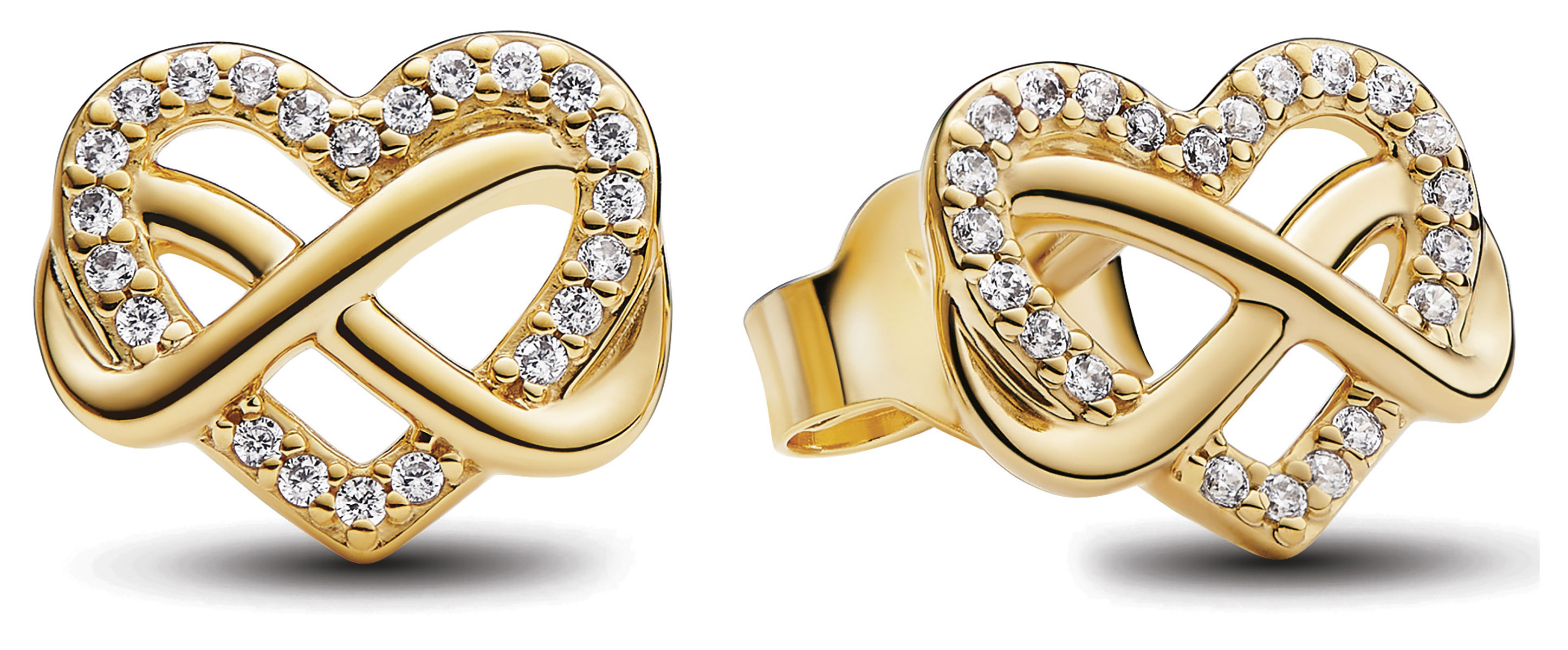 Pandora Infinity kultaiset sydän nappikorvakorut zirkonia 262667C01