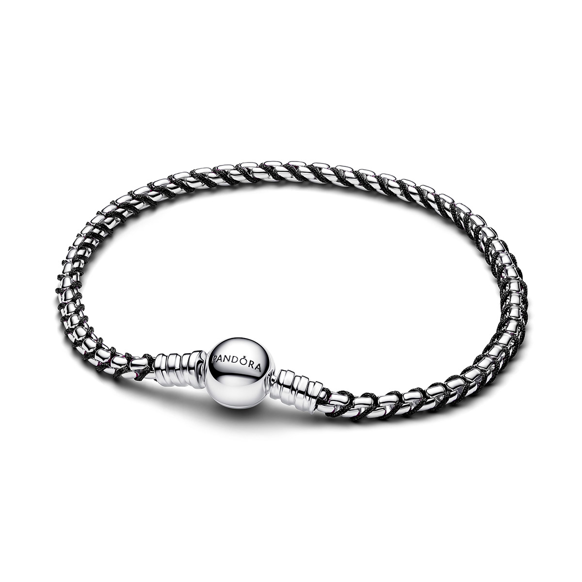 Pandora Moments hopeinen punottu rannekoru 593816C02