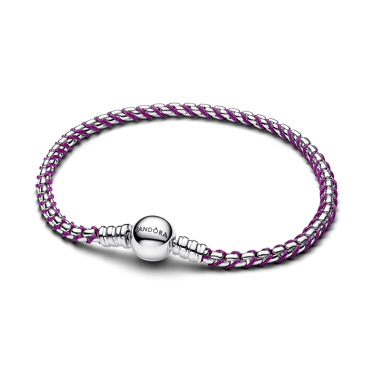Pandora Moments hopeinen punottu rannekoru 593816C03
