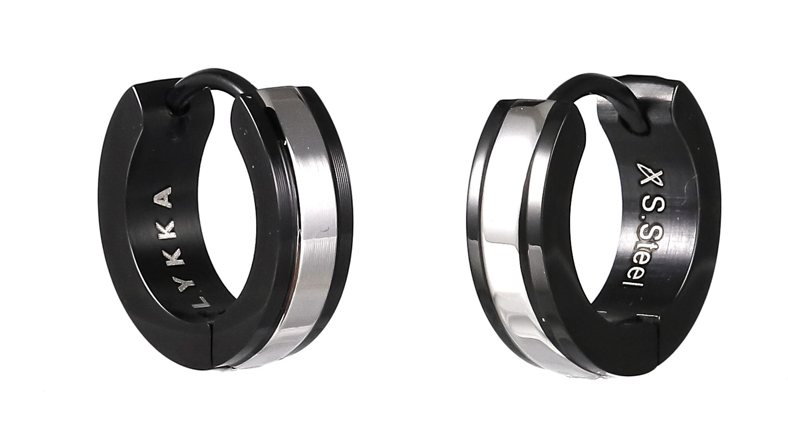 Lykka Strong musta/hopea 13,4 mm teräskorvakorut 