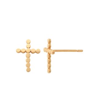 Lykken Crosses kultaiset sileät risti nappikorvakorut 9.3 mm