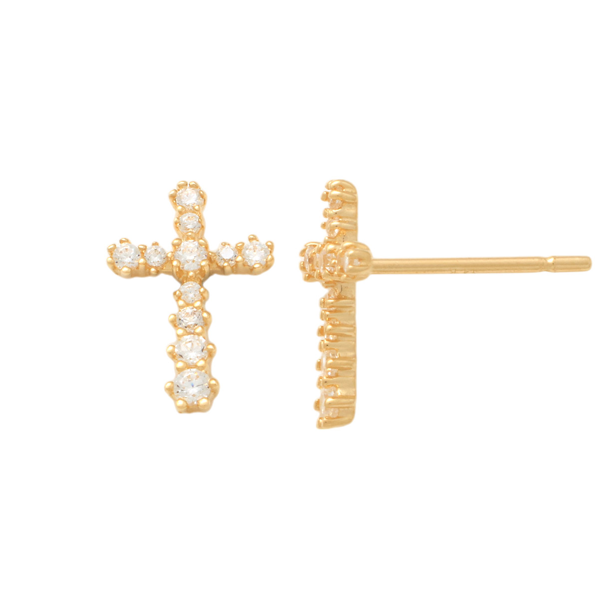 Lykka Crosses kultaiset risti nappikorvakorut zirkonioilla 9.8 mm