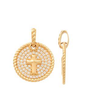 Lykken Crosses kultainen pyöreä ristiriipus zirkonioilla 13.9 mm