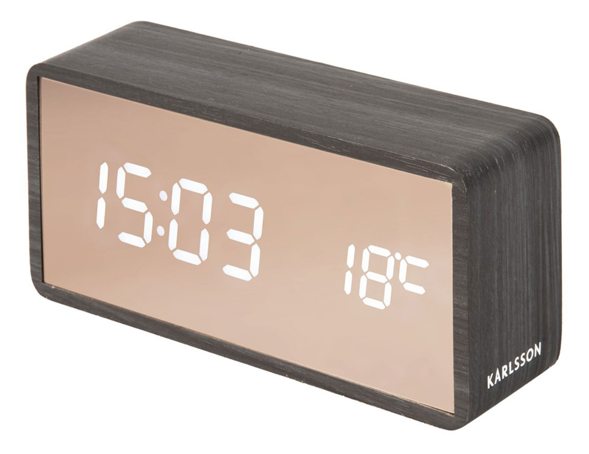 Karlsson Copper Mirror LED Black Wood Veneer herätyskello KA5878BK