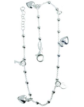 Hopeinen nilkkaketju avain sydän ja lukko NK10/25