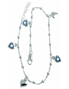Hopeinen nilkkaketju siniset sydämet NK22/25