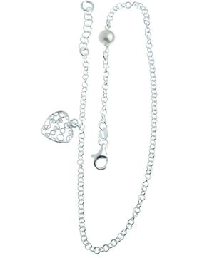 Hopeinen papunilkkaketju sydän ja helmi NK24/25