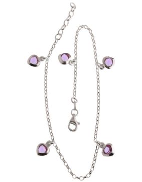 Hopeinen nilkkaketju pinkit sydämet NK32/25