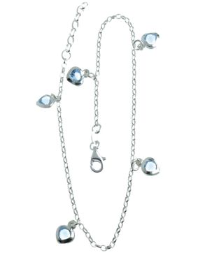 Hopeinen nilkkaketju siniset sydämet NK33/25