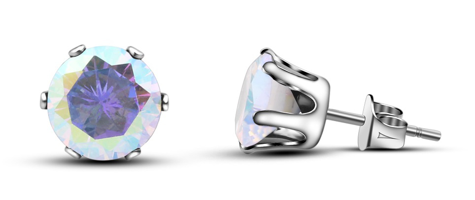 Hopeapuro Kivi sateenkaari 6 mm korvakorut