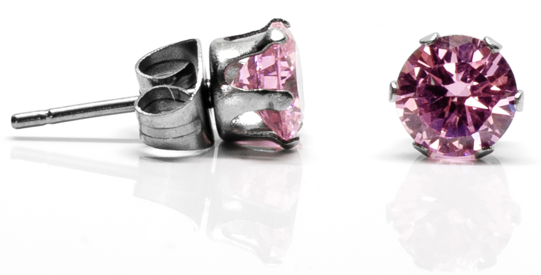 Hopeapuro Kivi vaaleanpunainen 6 mm korvakorut