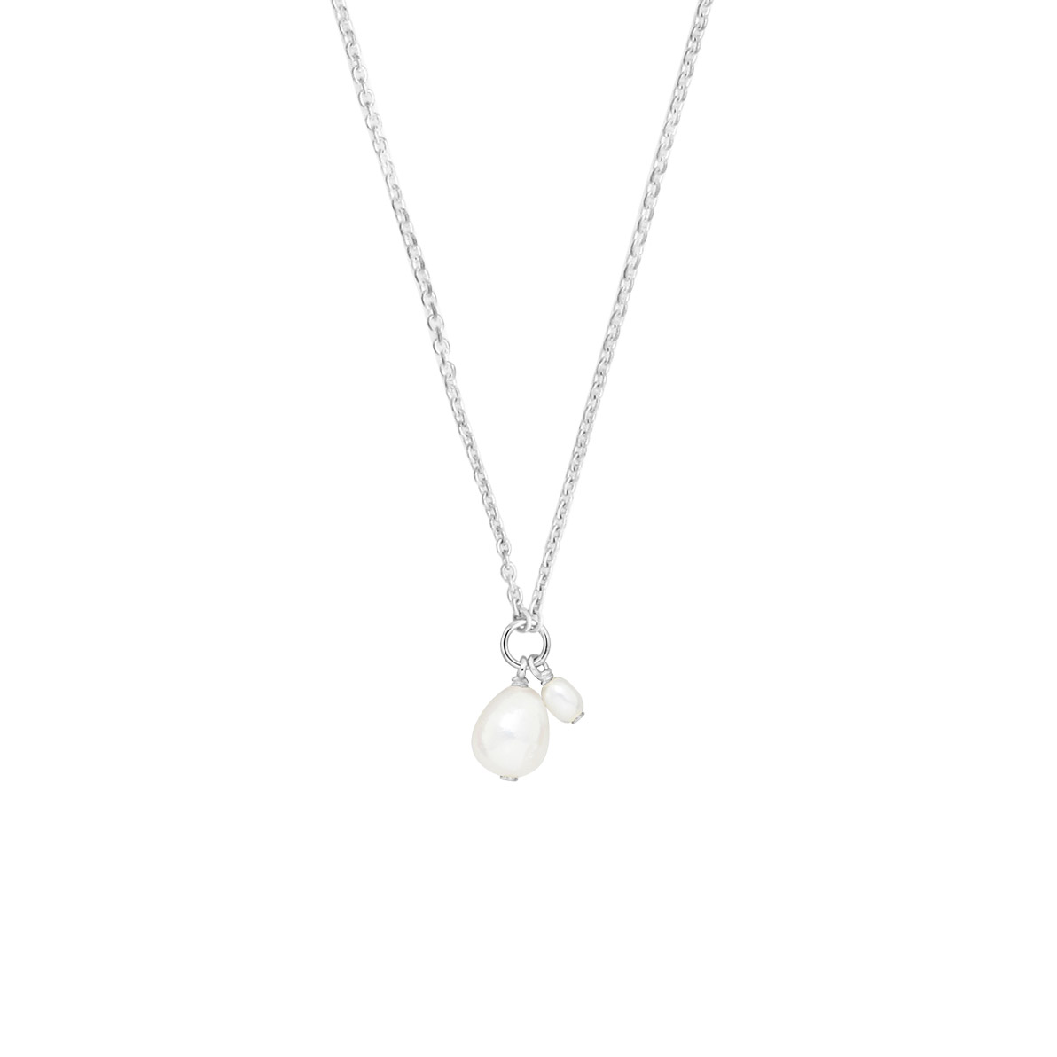 Lykka Pearls hopeinen kaksois helmikaulakoru 45 cm